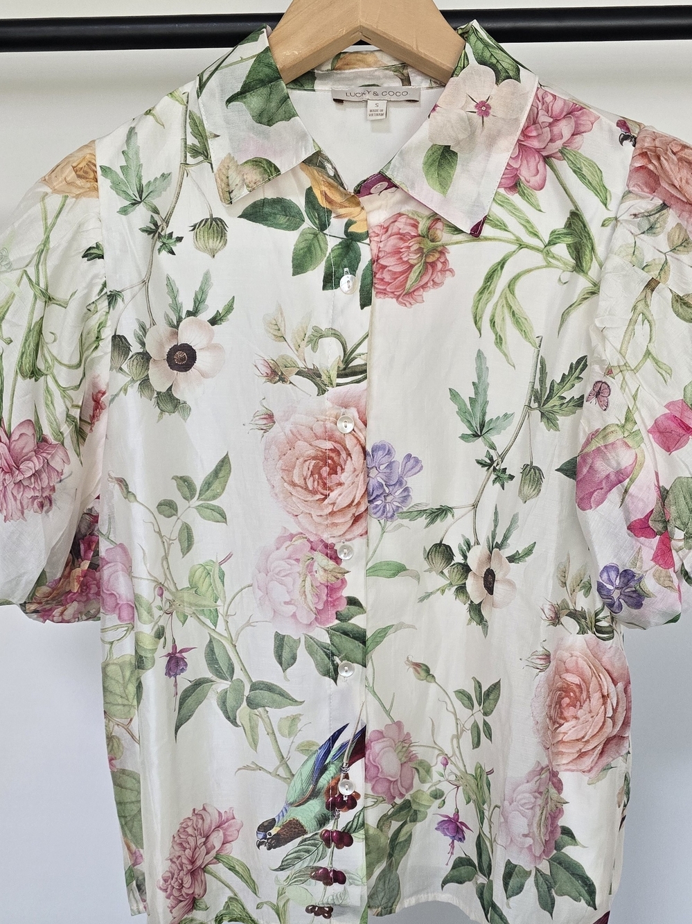 Lucky & Coco White Floral Button-Down Shirt